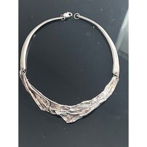Vintage Modernist Necklace Sterling Silver Collar 925 Heavy Bold Chunky 95g 70's